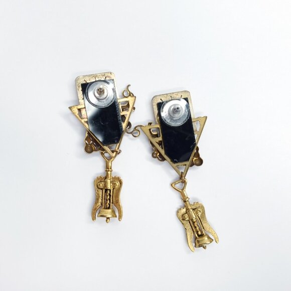 Wine Lovers Dangle Earrings Glasses Grapes Cork Remover Bottle Opener - Picture 2 of 2